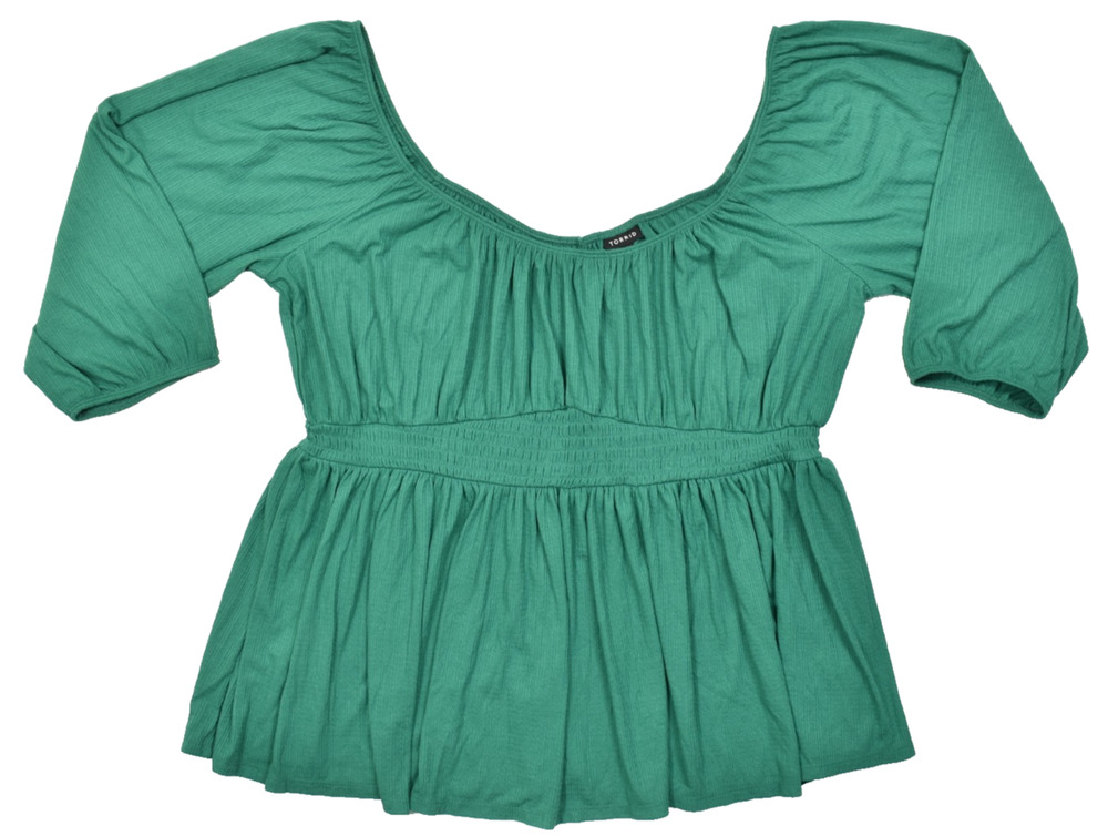 Torrid Plus Size 3 Green Smocked Waist Peplum Top Ribbed Blouse Plus 3X